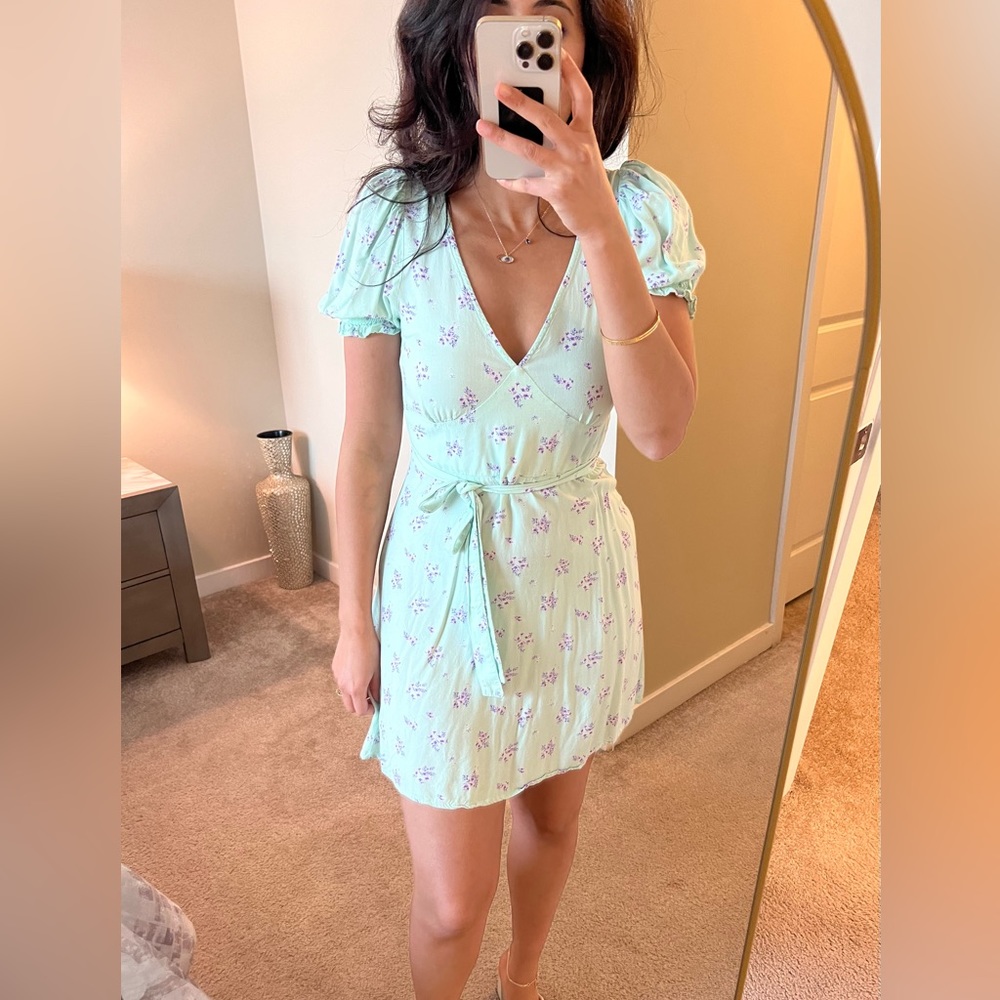 H&M mint green floral baby doll dress
